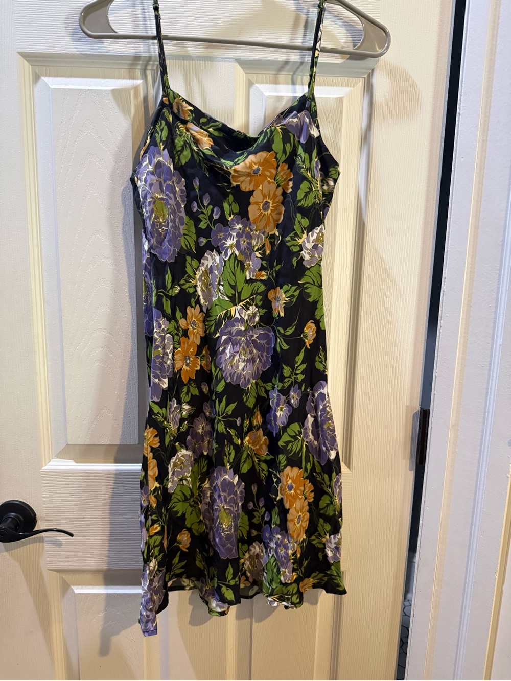 FARM Rio Black Slip Dress with Purple & Orange Floral Print Medium - Picture 4 of 10